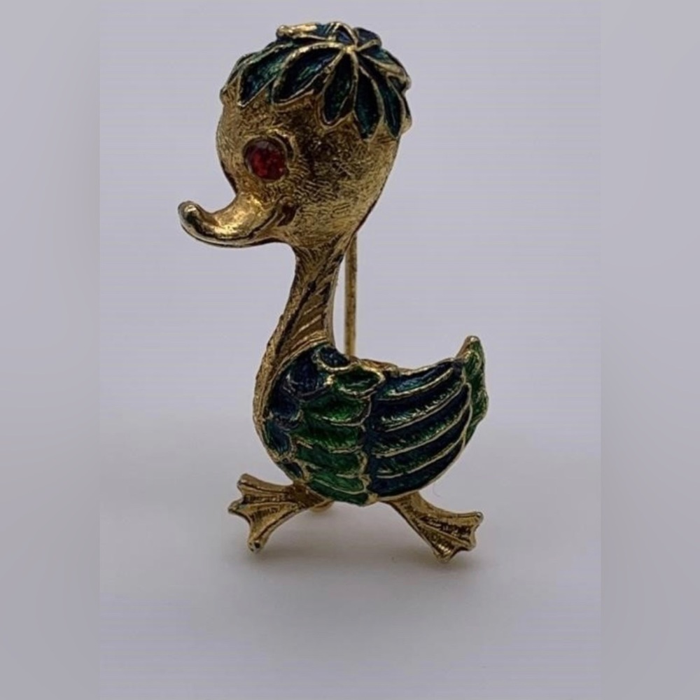 DAG David Grau Spanish Vintage Signed Adorable Green and Gold Enamel Duc…